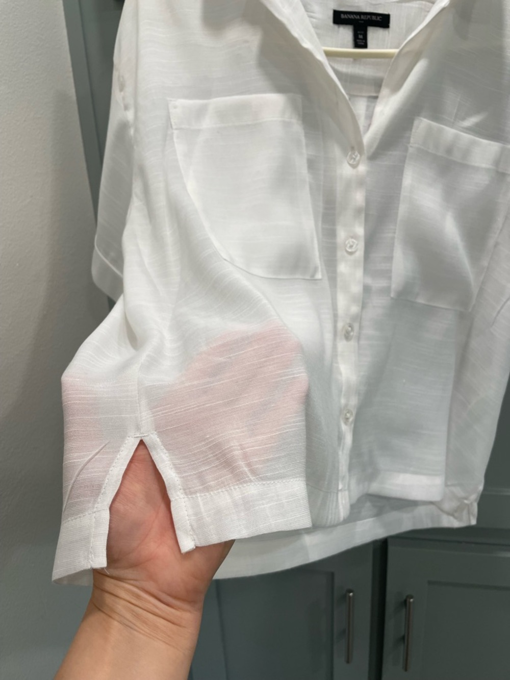 Banana Republic White Short-Sleeve Button Front Blouse - Picture 4 of 6